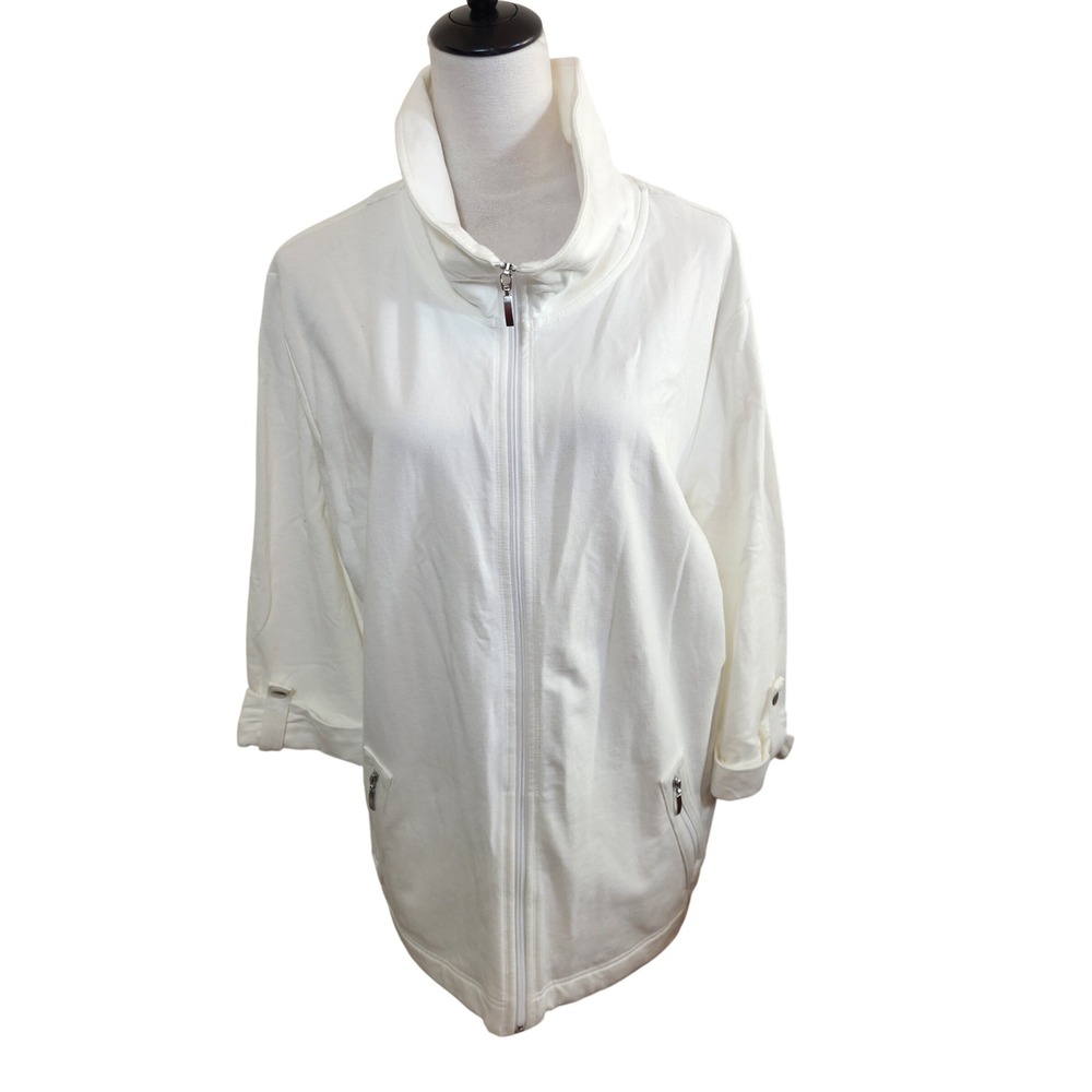 Karen Scott Sport Womens XXL White Full Zip Mock Neck Jacket
